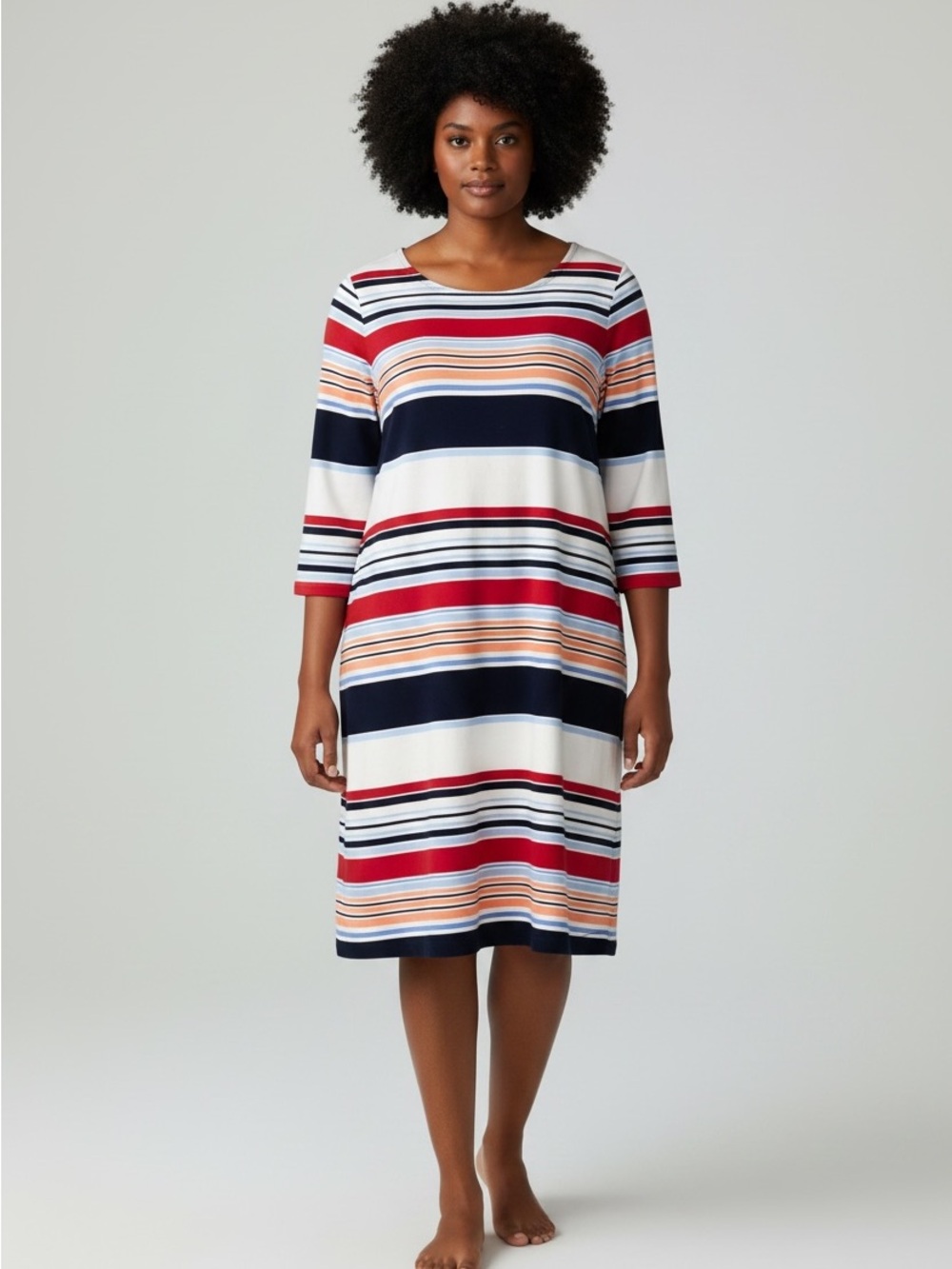 Talbots Women's Stripe Sheath Dress Stretch 100% Cotton 3/4 Sleeve Size XL